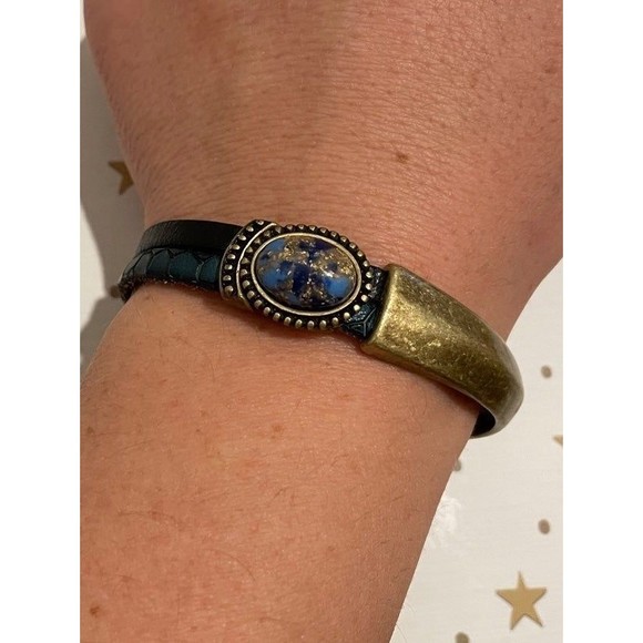 Brass and leather Bracelet with stone - Picture 6 of 7